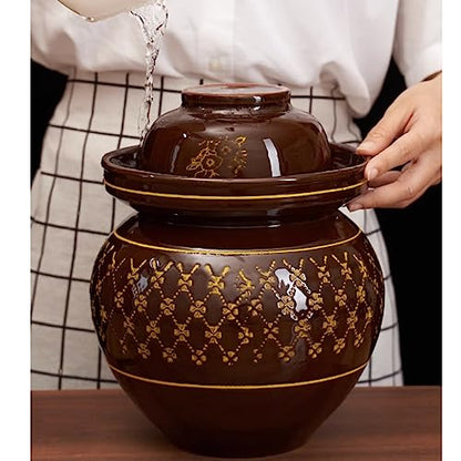 Ceramic Fermentation Crock Jar Kit,Sauerkraut Crock, Traditional Chinese Porcelain Pickle Jar with Water Seal Airlock Lid,Pickle Jar for Fermenting or Pickling Pickl 7Kg - size: 7Kg