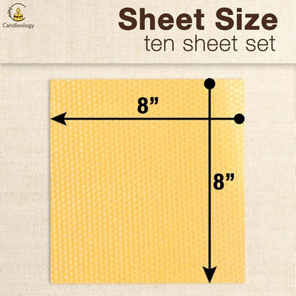 Natural Beeswax Sheets for Candle Making (10-Sheet Pack with Cotton Wicks) Natural Yellow Tone - DIY Beeswax Candle Rolling Kit for Kids & Adults - color: Natural-Gold