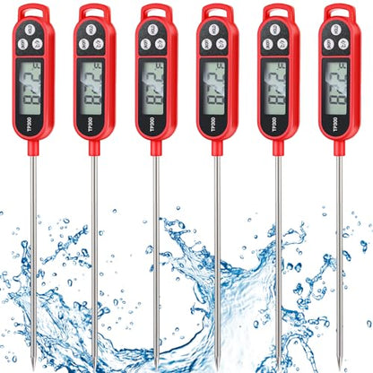 Copkim 6 Pcs Instant Read Meat Thermometer with Long Probe 9.65 Inch Kitchen Cooking Food Candy Waterproof Digital Thermometer for BBQ Water Milk Yogurt Liquid Cooking(Red) - color: Red