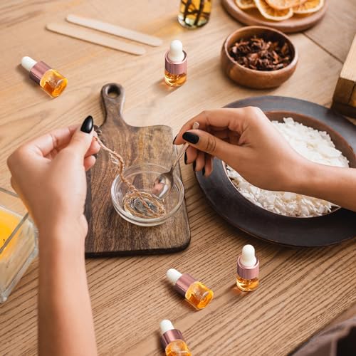 Didaey 200 Pcs 1/2/3/5/10/15 ml Mini Glass Oil Dropper Bottle Bulk, Clear Essential Small Empty Bottles Sample Containers Perfume Liquid Vials with Cap for Traveling (1 ml,Rose Gold) - color: Rose Gold, size: 1 ml