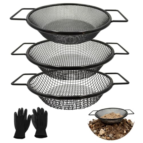 Soil Sifter for Gardening - 5 Gallon Bucket Dirt Sifter for Rocks | 3Pcs Black Compost Sifter, 1/8",1/4",3/8" Garden Sifter with Handles, Rock Sifter for Yard, Garden Sieve, Soil Screen - color: Black