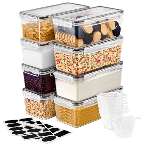 Sorbus Food Storage Containers - Pack of 8 - Air Tight, Four-Way Snap Lids Keeps Food Fresh - Store Cereal, Pasta, Flour, Nuts, Candy - Durable Plastic Kitchen Pantry Bins - size: 8 Pack