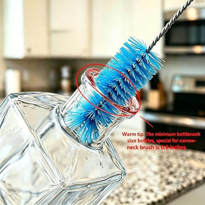 15.5 Inch Long Bottle Brush Set, 0.9” & 1.6” Dual Brush Heads, Fits Bottles with Openings Over 1 Inch, Soft Nylon Bristles for Water Bottles, Kombucha Bottles, Wine Decanters & Mason Jars, 2 Pack