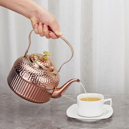 SANQIAHOME Antique 1.8L (60 Oz) Stainless Steel Teapot with Infuser Copper - color: Copper, size: 1.8 Liters
