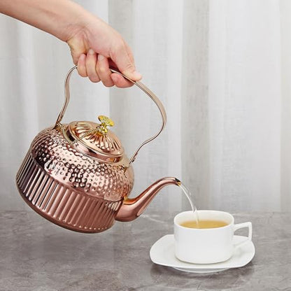 SANQIAHOME Antique 1.8L (60 Oz) Stainless Steel Teapot with Infuser Copper - color: Copper, size: 1.8 Liters