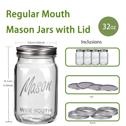 Rubtlamp Clear Mason jar 32 oz, 12 Pack Glass Jars - Wide Mouth Mason Jars with Airtight Lids for Pickling, Fermenting, Food Storage&DIY Crafts, Microwave & Dishwasher Safe - color: Clear