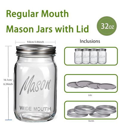 Rubtlamp Clear Mason jar 32 oz, 12 Pack Glass Jars - Wide Mouth Mason Jars with Airtight Lids for Pickling, Fermenting, Food Storage&DIY Crafts, Microwave & Dishwasher Safe - color: Clear