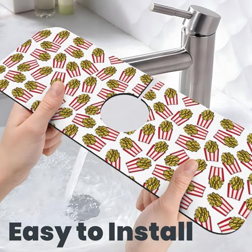 Fries Faucet Mat For Kitchen Sink, Absorbent Countertop Protector, Quick Dry Sink Splash Guard Pad, Waterproof Draining Mat 15" X 5.5" - color: Style 5
