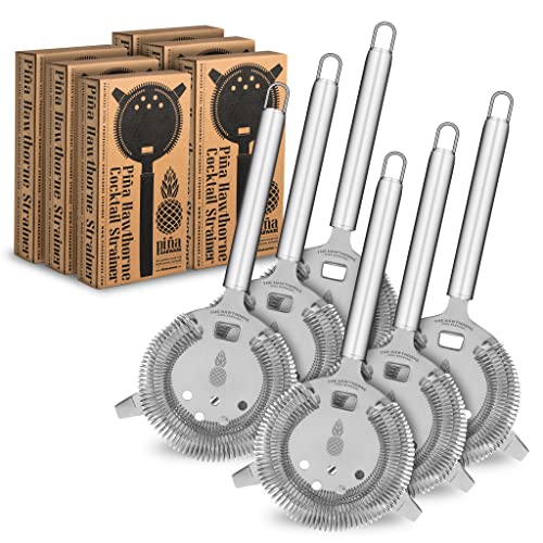 Piña Barware's The Hawthorne - Stainless Steel Commercial Hawthorne Cocktail Bar Strainer, Brushed Finish Commercial Bar Pack - color: Brushed Finish, 6 Strainer Bar Pack