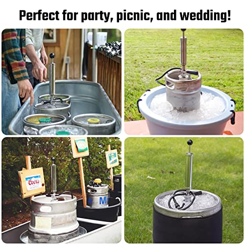 8” Keg Tap Beer Keg Party Pump, D System Beer Taps for Kegs, Kegerator Tap Stainless Steel Probe Coupler with Beer Line Faucet Hose Clamps for Homebrew