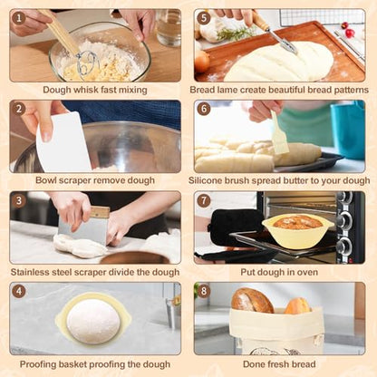 TOKPELA Sourdough Starter Kit 13Pcs Sourdough Bread Baking Supplies, Complete Bread Making Tools 9in Round & 10in Oval Silicone Banneton Proofing Basket Set with Sour dough Starter Jar - color: Sourdough Starter Kit