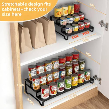 Attelite 3 Tier Expandable Can Rack Organizer for Pantry, Adjustable 13"-21" Metal Soda Can Organizer, Pantry Organization Canned Food Storage Holder for Kitchen Cabinet Countertop, Black 2Pack - size: 3tier*2pack