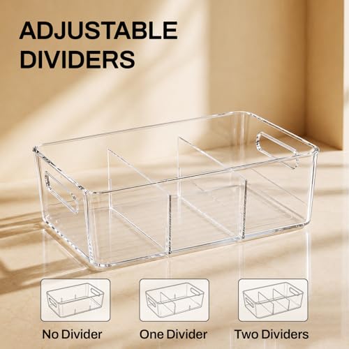 Mpotmiy 4 Pack Clear Pantry Organizers and Storage Bins with Divider, Transparent Plastic Basket, Refrigerator and Fridge Bins - style: 4pack
