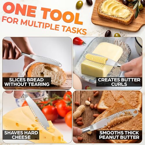 DIMROM 3 in 1 Butter Knife for Hard Butter Set of 2 with Micro-Grater Blade | 2 Pcs Cold Butter Knife Spreader with Holes in Blade, Stainless Steel Body, Dishwasher Safe, Spreads Soft Cheese and Jam