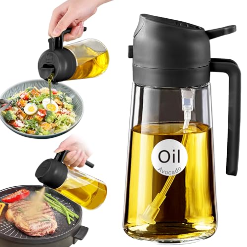 YARRAMATE 16oz/470ml Glass Olive Oil Sprayer for Cooking with Stickers, 2 in 1 Oil Dispenser for Kitchen Gadgets, Food Grade Premium Spray Bottle with Portion Control for Salad, Frying, BBQ (Black) - color: 02_1Pc Black