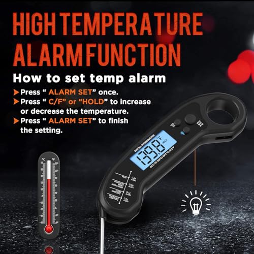 Meat Thermometer Digital, Instant Read Meat ThermometerI for Grill and Cooking, Waterproof Food Thermometer for Kitchen and Outside, BBQ, Turkey, Candy, Liquids, Beef - color: Black