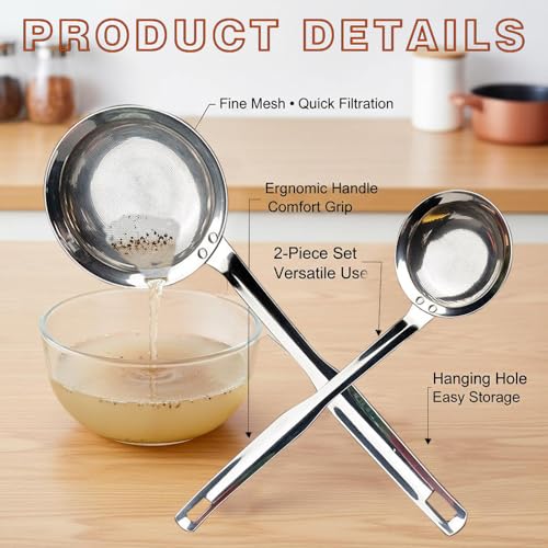 Fine Mesh Stainless Steel Colander，2025 Stainless Steel Filter,Durable Multi-Functional Kitchen Cooking Net Strainer (2-Piece Set),Strainers Fine Mesh，Profesional Stainless Strainer. - size: Extra Large