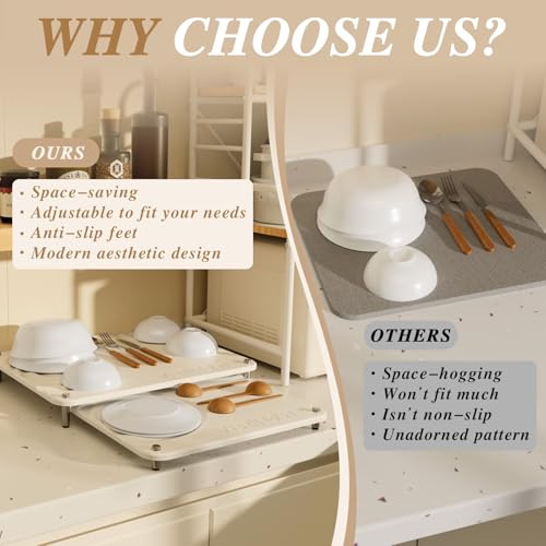 Pearl White 2PCs Large Drying Stone for Kitchen Counter, Stone Dish Drying Mat for Kitchen Counter, Quick Dry Mat with Non-slip Feet - color: Pearl White
