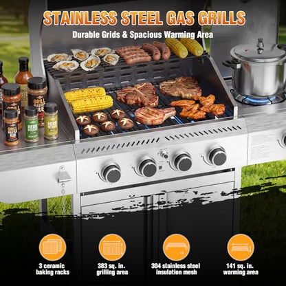 Electactic G41 Pro BBQ Grill,Heavy-Duty Stainless Steel Gas Grill, 4 Burner Gas Grill with Side Burner,42000 BTU Propane Grill for Outdoor Cooking,Barbecue,Garden and Patio Backyard - size: 4 Burner Upgradel Gas Grills with Side Burner