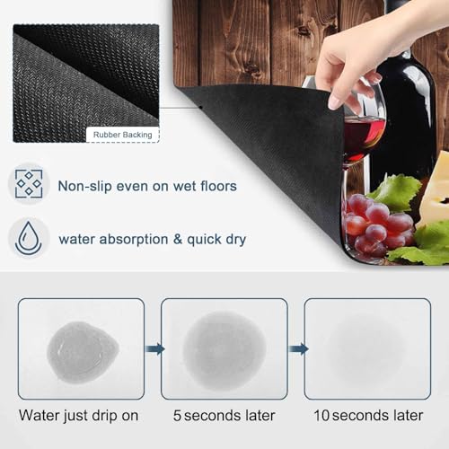 Wine Cheese Dish Drying Mat for Kitchen Counter, Drying Mats Super Absorbent Microfiber Kitchen Countertop Protector Dishes Pad 16"x18", Grapes Farmhouse Brown Wooden Plank - size: 18" x 16"