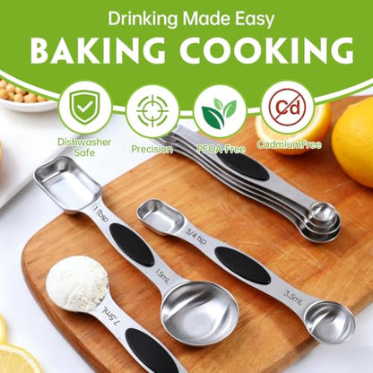 Measuring Spoons,Magnetic Measuring Spoons Set,304 Stainless Steel 8 Double Side Measuring Spoons Set and 1 Leveler with Strong N45 Magnetss,Heavy Duty Metal Kitchen Gadgets for Baking & Cooking - color: Black Magnetic Measuring Spoons Set - D