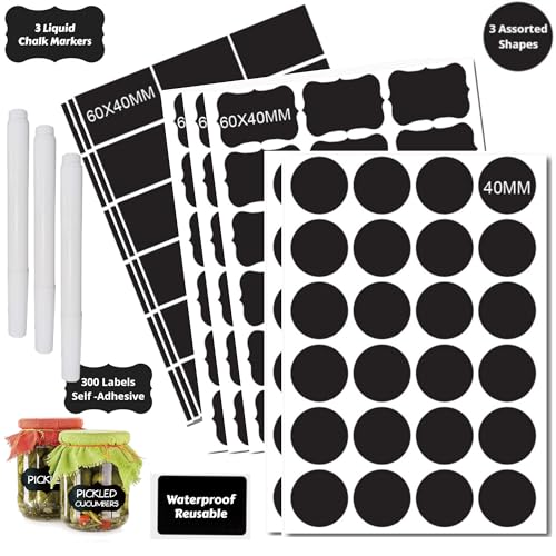 Chalkboard Label 300 Pcs Waterproof Reusable Labels for Food Containers Chalk Sticker Labels with 3 Liquid Chalk Markers for Mason Jars, Parties Decoration, Craft Rooms, Storage, Home, Kitchen - color: 300pcs With 3 Markers Black