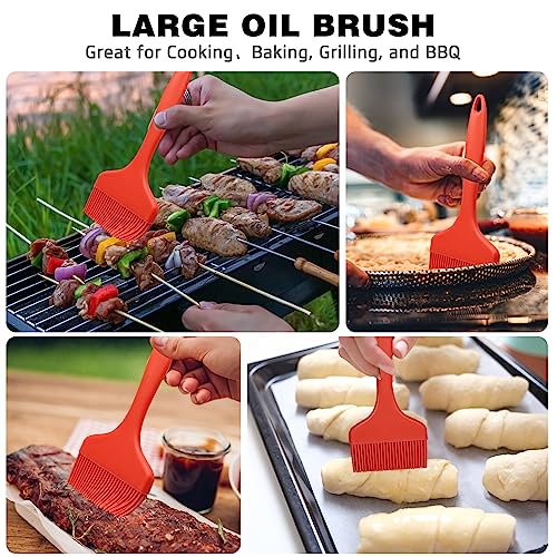 Silicone Basting Brush, Large BBQ Pastry Brush for Cooking, Extra Wide Basting Brush for Grilling Cooking Baking, Kitchen Brush Heat Resistant BBQ Food Brush for Sauce Butter Oil Marinades(Red)
