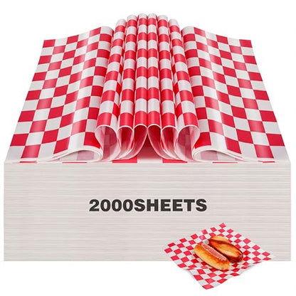 Colarr Waxed Paper Sheets Bulk 15 x 15 Inch Large Sandwich Wrapping Papers Checkered Deli Food Basket Liners for Burgers Bread Restaurant Barbecue Picnic(Red,2000 Pcs) - color: Red