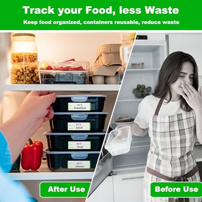 NATURALABEL 300 PCS Removable Freezer Labels with Dispenser - 1" x 3" Food Labels for Meal Prep Containers, Easy Peel-Off Design, No Residue (Green) - color: Preprinted-green