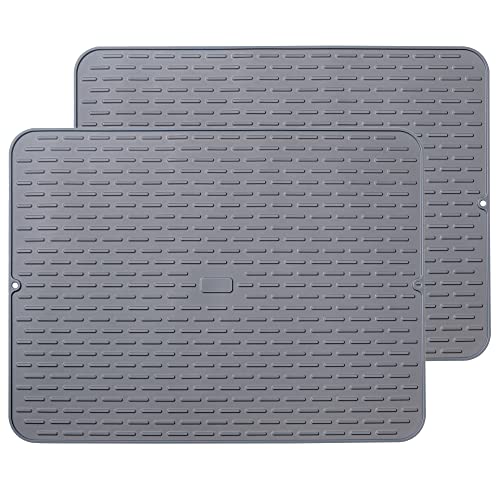 To encounter Silicone Dish Drying Mat - Extral Large 24" x 18" - Set of 2 Flexible Rubber Drying Mat, Heat Resistant Silicone Trivet, Countertop Mat, Dish Draining Mat, Sink Mat - size: 24" x 18"