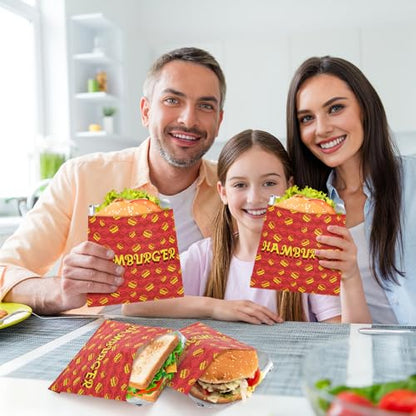 Yarlung 200 Pack Hamburger Bags, Grease-proof Burger Wrappers Paper Warming Foil Retain Heat, Disposable Takeout Food Sleeves for Popcorn Hot Sandwiches, BBQ Party Snack Bar