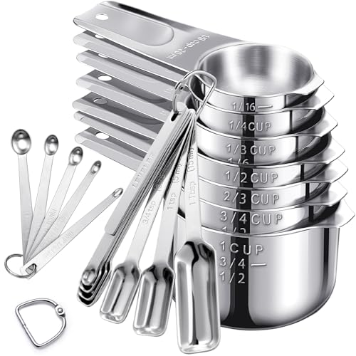 20PCS Measuring Cups and Spoons Set, Stainless Steel Stackable Nesting Measuring Set with Leveler for Baking, Cooking, Dry & Liquid Ingredients - size: 20PCS