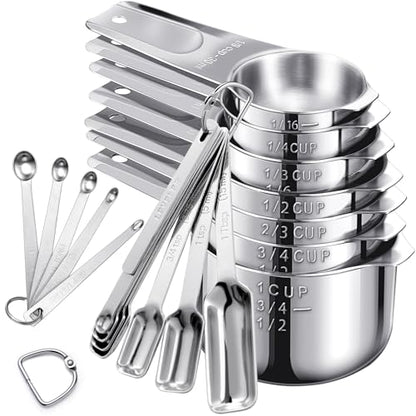 20PCS Measuring Cups and Spoons Set, Stainless Steel Stackable Nesting Measuring Set with Leveler for Baking, Cooking, Dry & Liquid Ingredients - size: 20PCS
