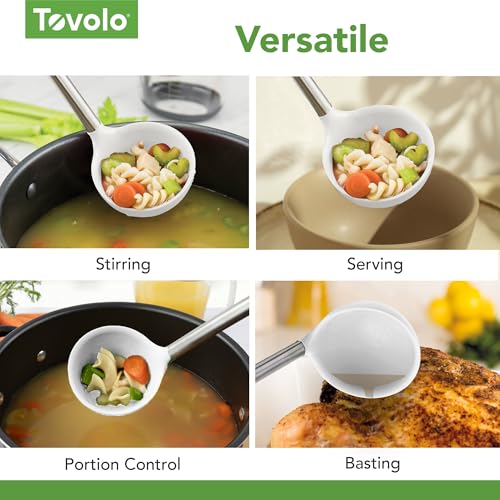 Tovolo Silicone Ladle With Stainless Steel Handle Deep Soup Ladle for Cooking Canning Serving Soup Punch Stew Sauce, Large Kitchen Utensil Spoon Dishwasher Safe BPA Free Silicone White - color: White