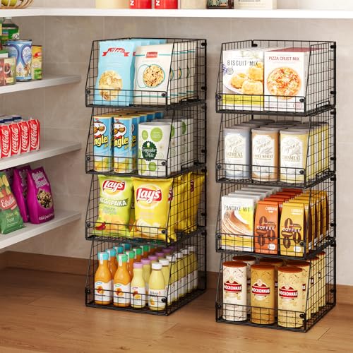 Jakyitvi 4 Pack XXL Stackable Wire Storage Basket, Extra Large Capacity Pantry Organizer and Storage, Muti-Purpose for Fruit Vegetable Basket & Toy Bin & Snack Organizer - size: 4 Pack