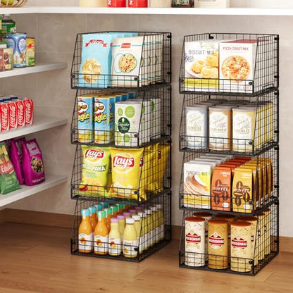 Jakyitvi 4 Pack XXL Stackable Wire Storage Basket, Extra Large Capacity Pantry Organizer and Storage, Muti-Purpose for Fruit Vegetable Basket & Toy Bin & Snack Organizer - size: 4 Pack