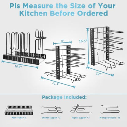 ORDORA Pots and Pans Organizer for Cabinet 16.61 Height 2 Pack, 8 Tier Pot Organizers Rack with 3 DIY Methods, Adjustable Pan Organizer under Cabinet Kitchen Organization and Storage - style: M-16.61"H-LightDuty-2Pack