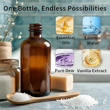 35 Pack 4oz Amber Glass Boston Round Bottles with Polycone Leak-Proof Phenolic Caps – Brown Airtight Refillable Containers for Homemade Vanilla Extract, Essential Oils, Herbal Medicine, and Syrups - size: 4oz