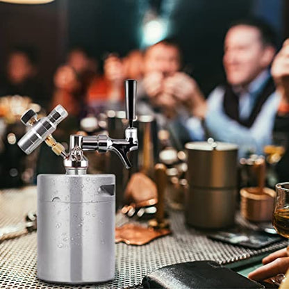 YUEWO Mini Beer Keg, Beer Pressurized Growler Tap System, 304 Stainless Steel Portable Dispenser Kegerator Kit with Co2 Regulator to Carbonation for Draft, Homebrew, Craft Beer (64OZ) - size: 64OZ