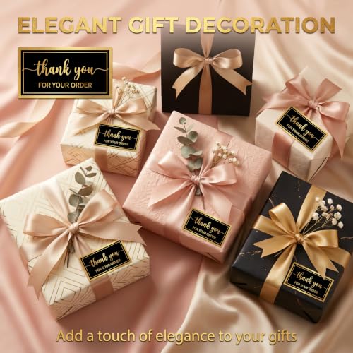 125Pcs Black Gold Foil Thank You for Your Order Labels, Online Shipping Envelopes Packaging Boxes, Party Favors - color: 125pcs- Black Gold Foil Thank You
