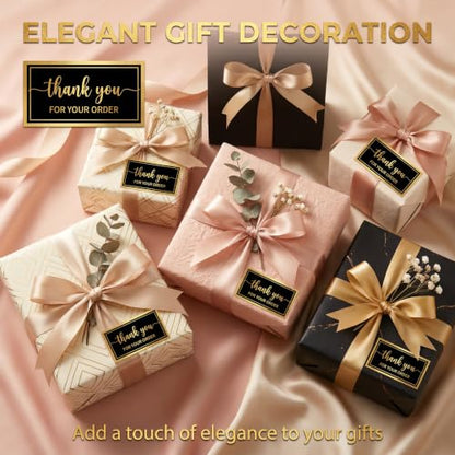 125Pcs Black Gold Foil Thank You for Your Order Labels, Online Shipping Envelopes Packaging Boxes, Party Favors - color: 125pcs- Black Gold Foil Thank You