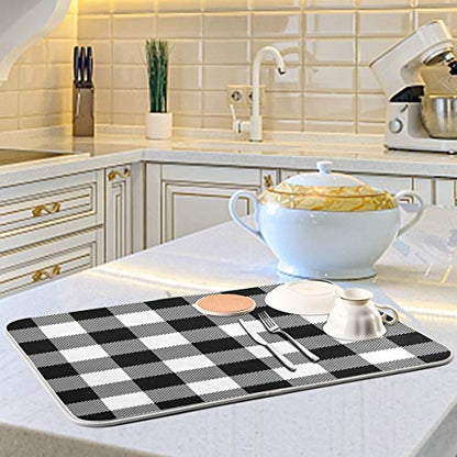 White and Black Buffalo Plaid Dish Drying Mat 18x24 for Kitchen Classic Buffalo Check Dishes Pad Dish Drainer Rack Mats Absorbent Fast Dry Kitchen Accessories - size: 18x24(in)x1