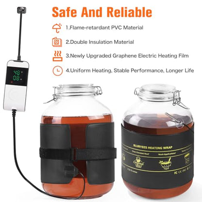 BLUBYEES Digital Kombucha Heating Wrap with Precise Temperature Control and Timer Function - Kombucha Starter Kit, the Ideal Fermentation Heating Pad for Kombucha and Sourdough