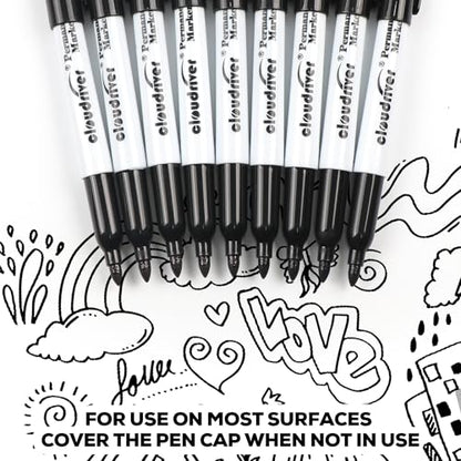 cloudriver Black Permanent Markers Fine Tip, 60 Packs Permanent Markers Bulk, Quick Drying & Fade Resistant, Permanent Marker Set Works on Plastic,Wood,Stone,Metal and Glass for Doodling, Marking
