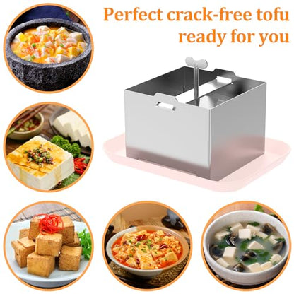 Stainless Steel Tofu Press with Presser Towel & Drip Tray – DIY Tofu Maker for Homemade Firm Tofu, Paneer & Cheese – Effortless Water Removal for Enhanced Texture & Flavor - size: 4.72 x 4.72 Inches