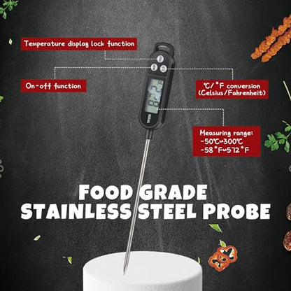 Copkim 6 Pcs Meat Thermometer Food Thermometer with Probe Water Liquid Instant Read Digital Thermometer Cooking Thermometer Supplies BBQ Kitchen Thermometer for Cooking Milk Yogurt (Black) - color: Black