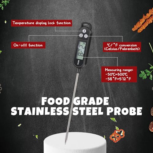 Copkim 6 Pcs Meat Thermometer Food Thermometer with Probe Water Liquid Instant Read Digital Thermometer Cooking Thermometer Supplies BBQ Kitchen Thermometer for Cooking Milk Yogurt (Black) - color: Black
