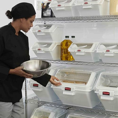 Rubbermaid Commercial Products ProSave Shelf Food Ingredient Bin with Scoop 100-Cup White Kitchen Food Storage Sugar/Grains/Rice/Baking Supplies