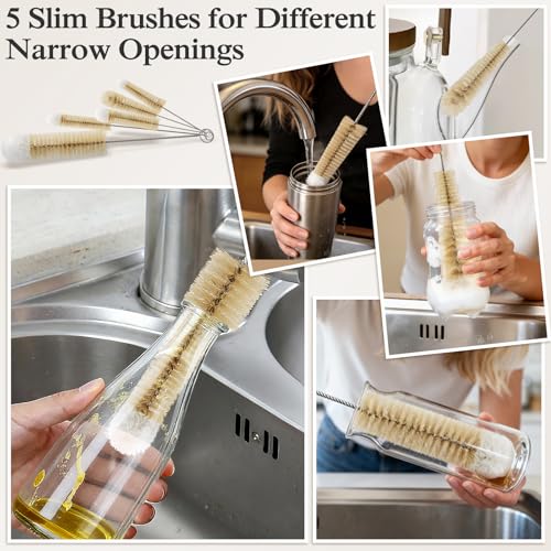 MASTERTOP 9 Pieces Bottle Brush Set - Long Water Bottle and Straw Brush Cleaning Set BPA Free Bottle Cleaner Brush for Baby Bottle Pipes Coffee Grinder Teapot Narrow Neck Wide Mouth Water Bottles