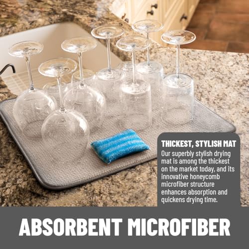 Bellemain XL Dish Mat Microfiber Dish Drying Mat, Super absorbent (Light Grey, 16" x 18") - color: Light Grey, size: 16" x 18"